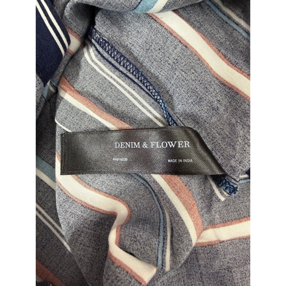 Denim & Flower Ricky Singh Mens Large Navy Blue Red Striped Viscose Size L Shirt - Picture 9 of 11